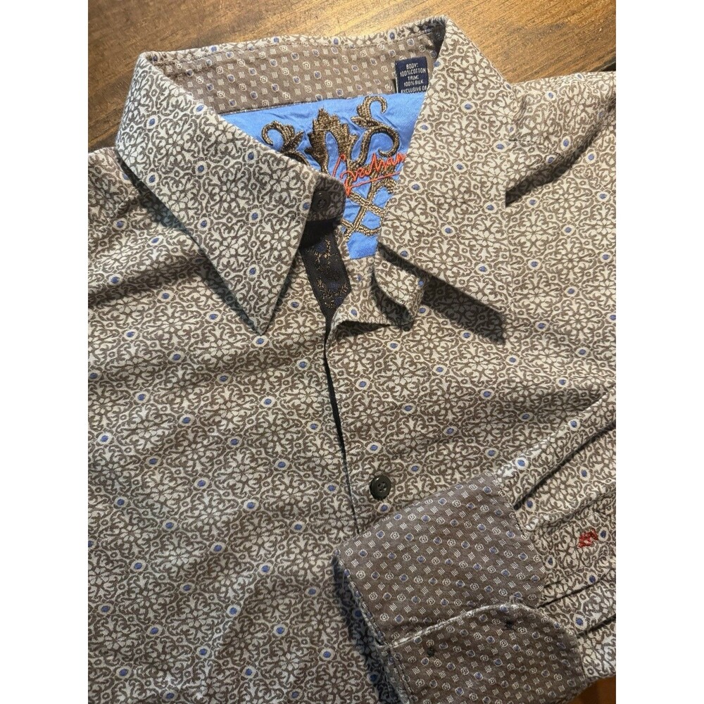 Robert Graham Shirt Mens XL Brown Geometric Long Sleeve Button Front Cotton
